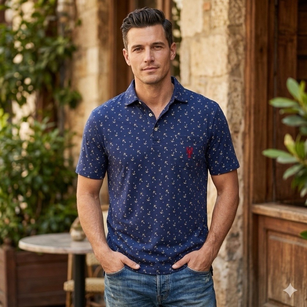 Polo Ralph Lauren‎ Men's Navy Blue Anchor Print Polo Shirt Size M Pocket